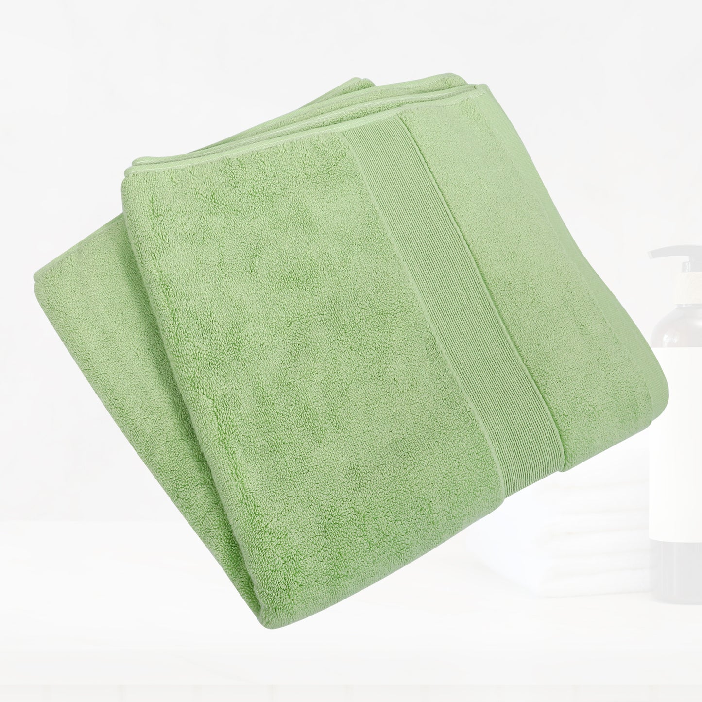 3 Pcs Cotton Bath Towel, Plain Soft Absorbent Towels Set, Green