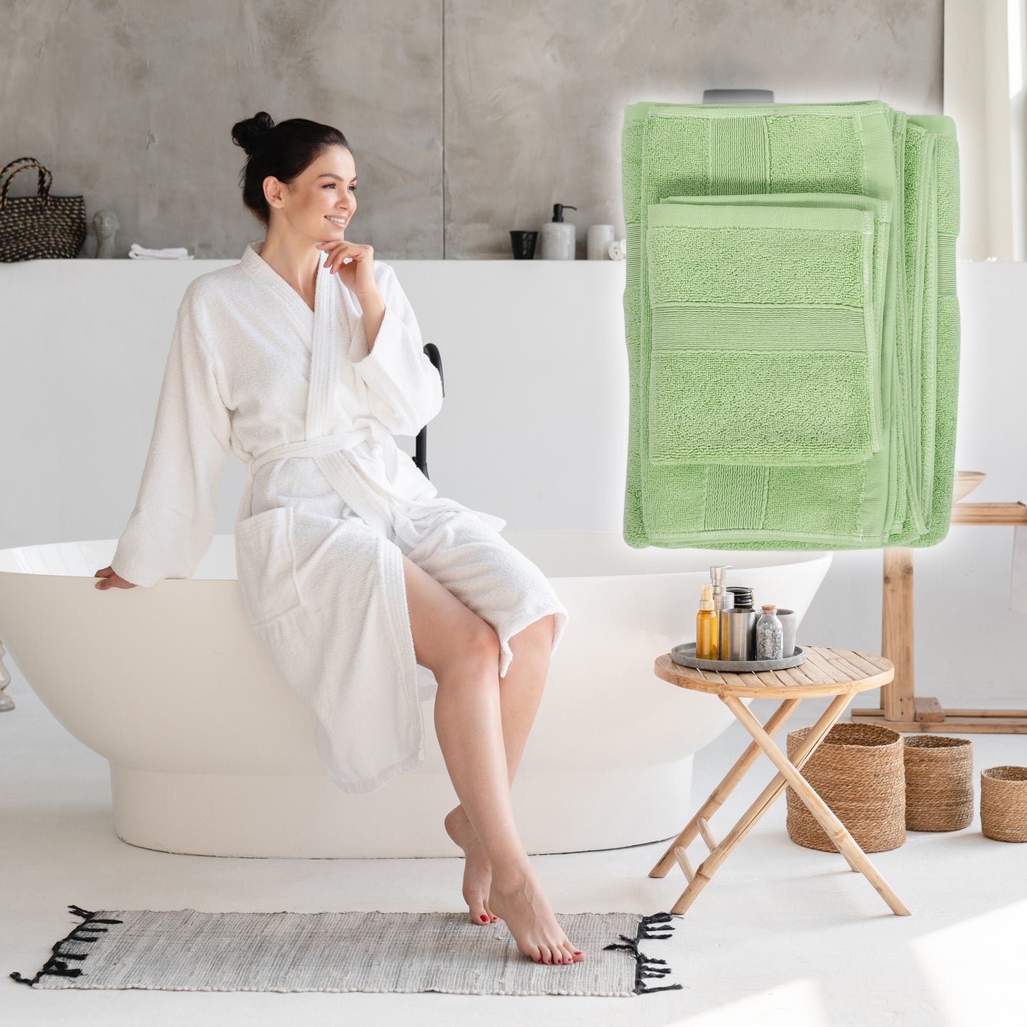 3 Pcs Cotton Bath Towel, Plain Soft Absorbent Towels Set, Green