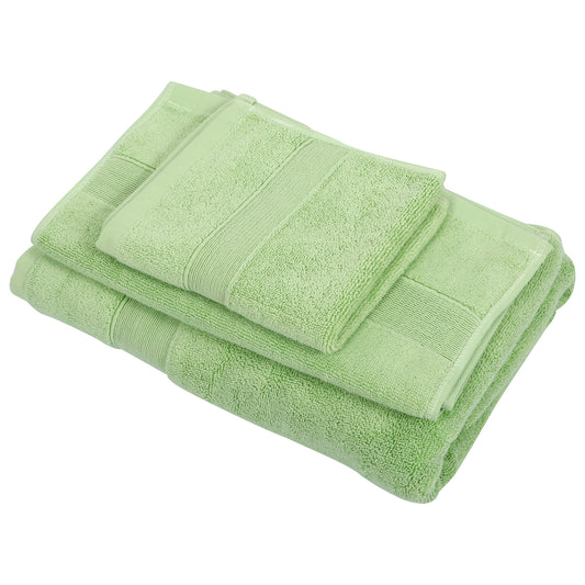 3 Pcs Cotton Bath Towel, Plain Soft Absorbent Towels Set, Green