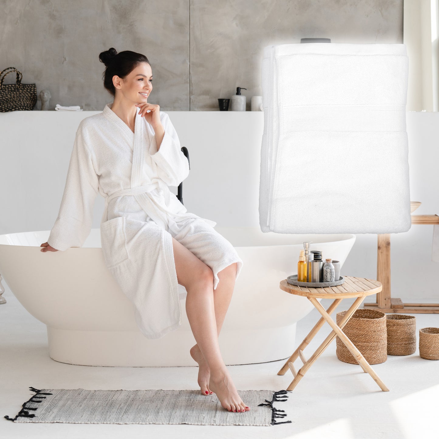 1 Pc Plain Soft Absorbent Cotton Bath Towel, White 27.56" x 55.12"