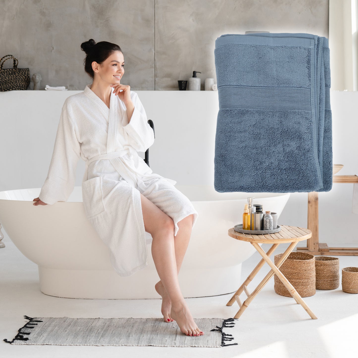 1 Pc Plain Soft Absorbent Cotton Bath Towel, Blue 27.56"x55.12"