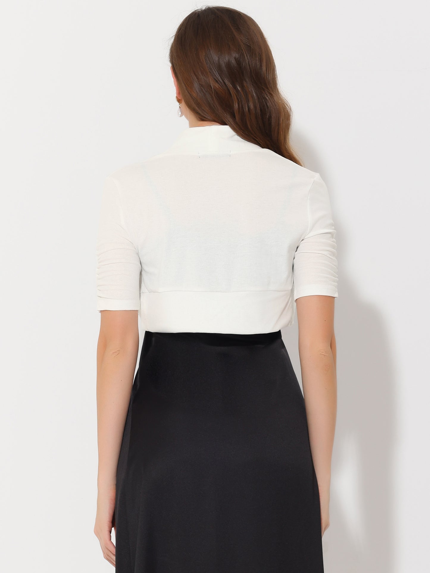 Women's Short Sleeve Shrugs Ruched Sleeve Open Front Cropped Bolero Cardigan