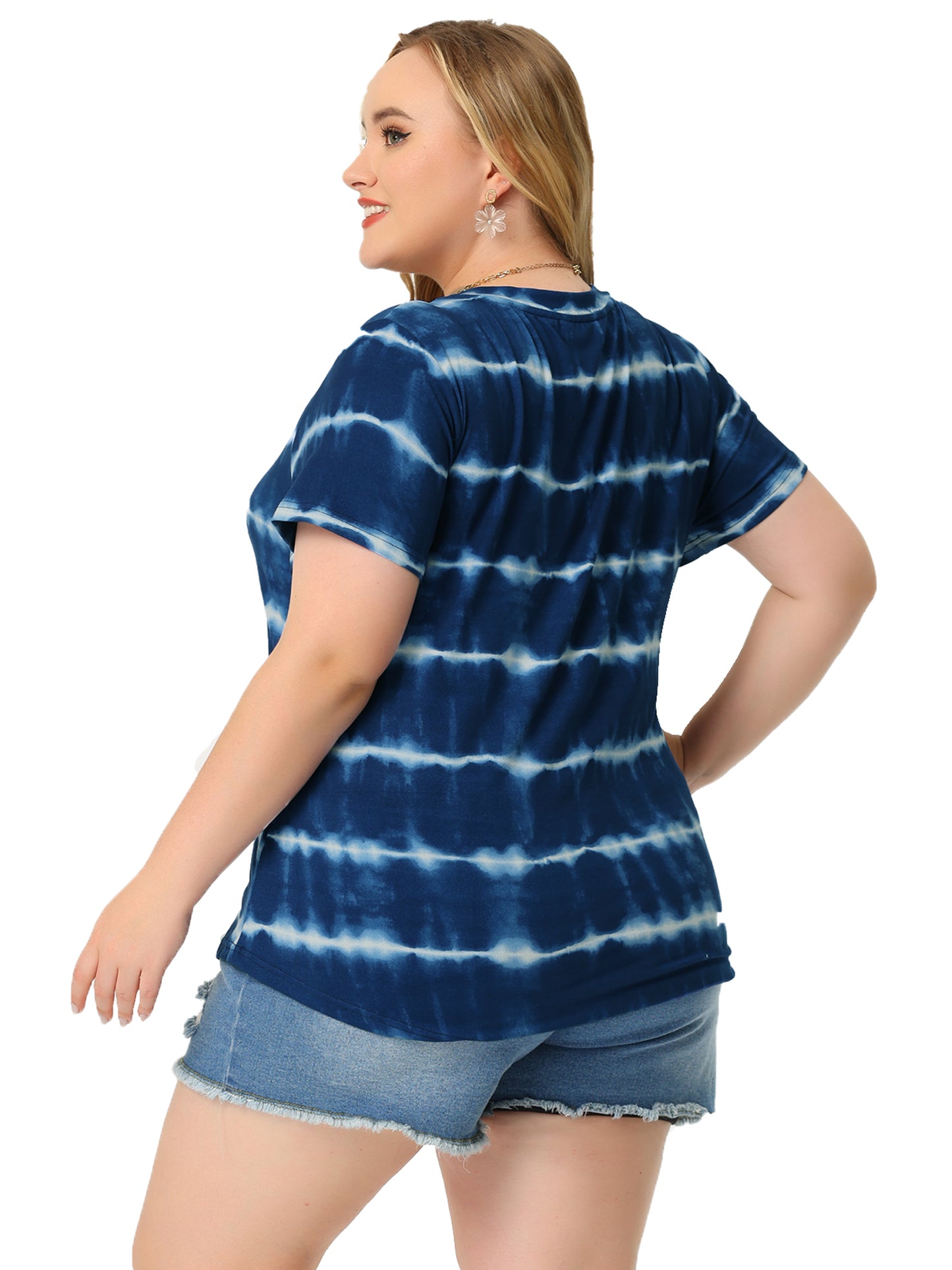 Women's Plus Size Summer Top V Neck Short Sleeve Casual Tie Dye