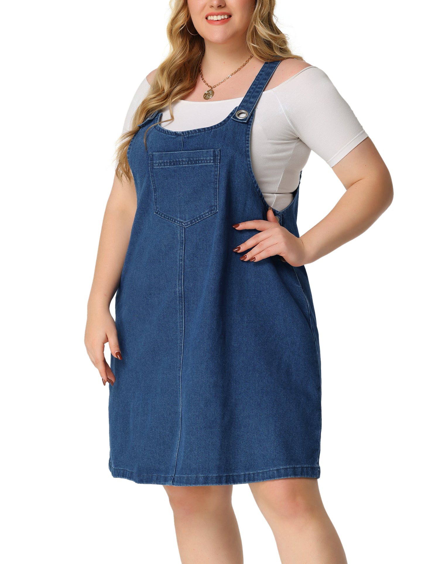 Women's Plus Size Denim Overalls Dress Suspenders Skirt Jumper Dresses Jean Overall Bib Dress