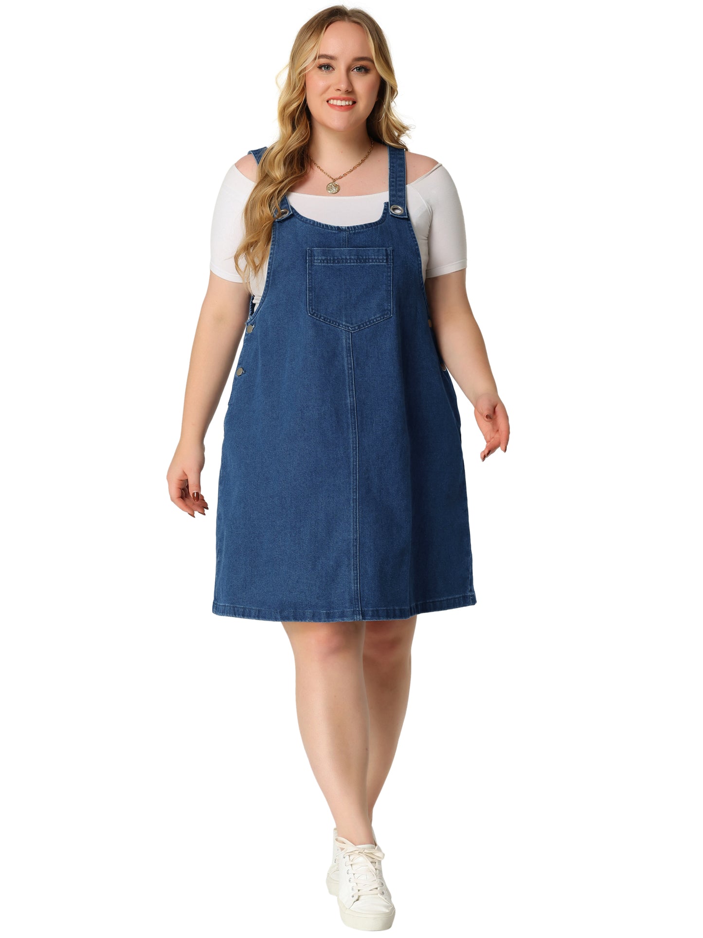 Women's Plus Size Denim Overalls Dress Suspenders Skirt Jumper Dresses Jean Overall Bib Dress