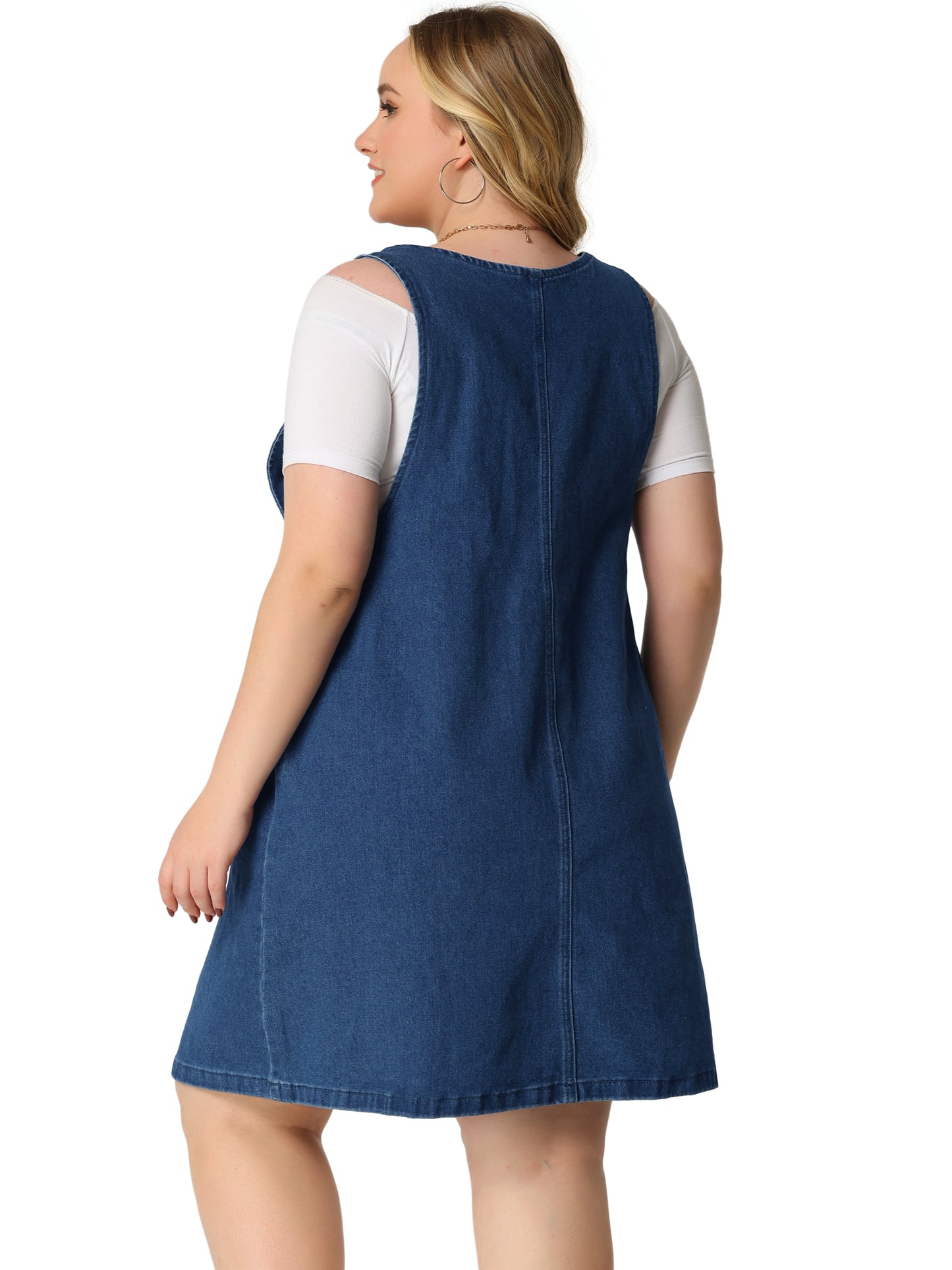 Women's Plus Size Denim Overalls Dress Suspenders Skirt Jumper Dresses Jean Overall Bib Dress