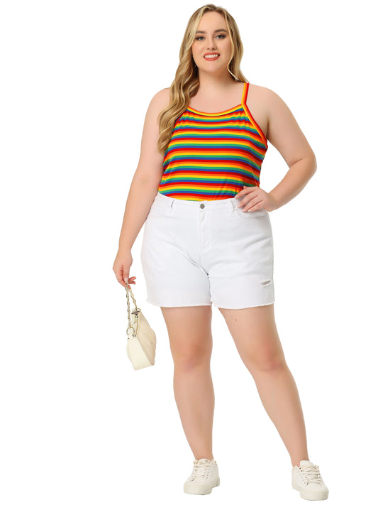 Women's Plus Size Cami Strap Rainbow Sleeveless Stretch Camisole Top