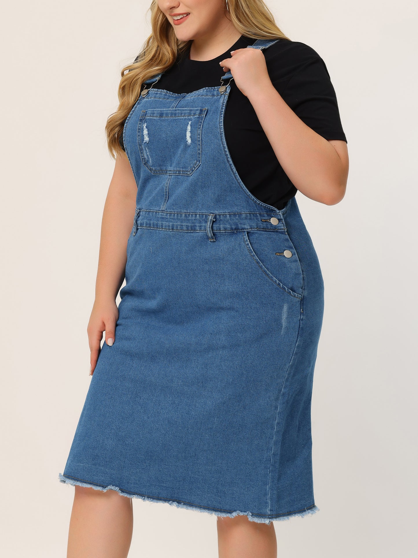 Women's Plus Size Overalls Dresses Jean Skirt Distressed Racerback Suspender Denim Overall Dress