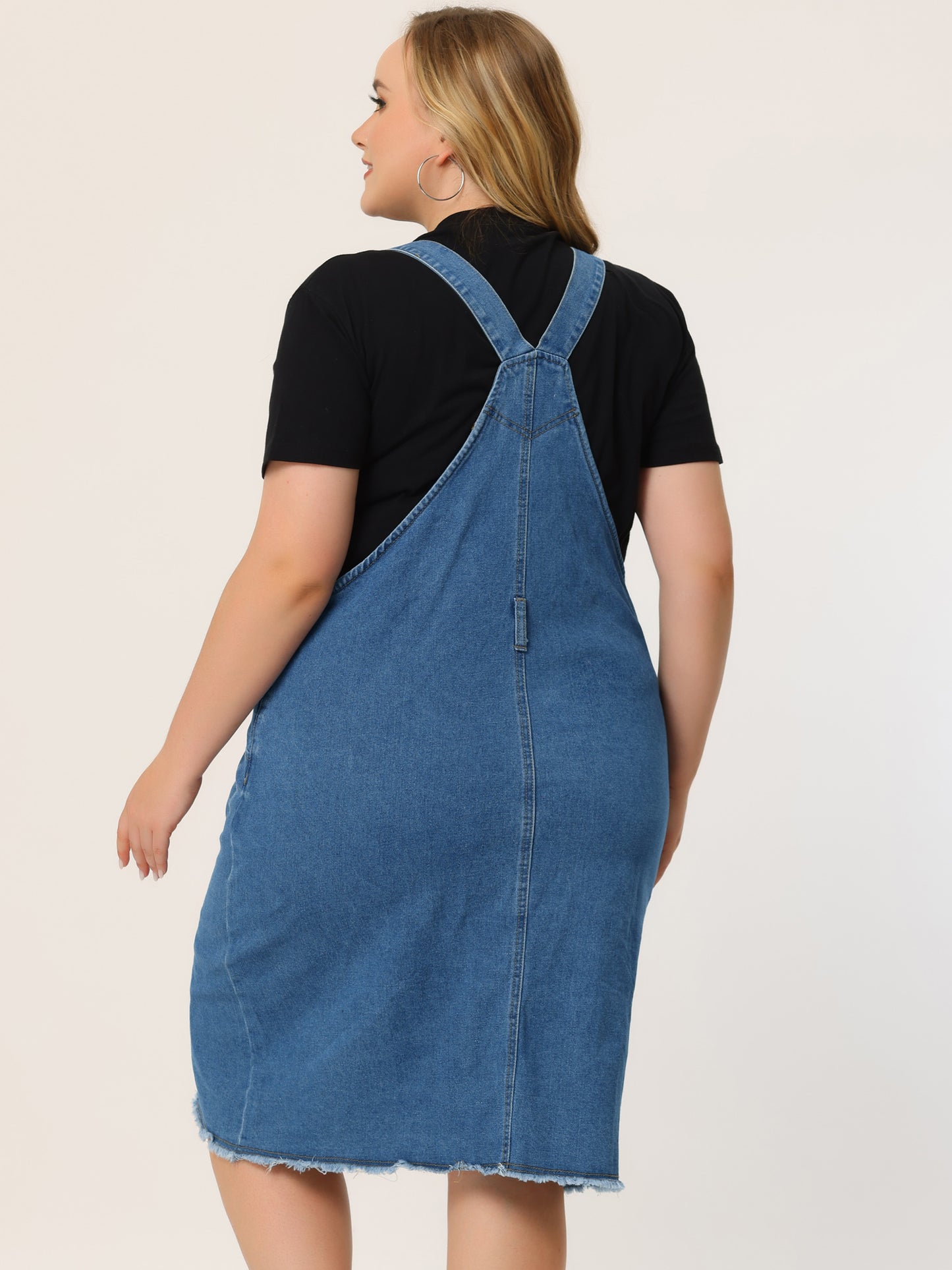 Women's Plus Size Overalls Dresses Jean Skirt Distressed Racerback Suspender Denim Overall Dress