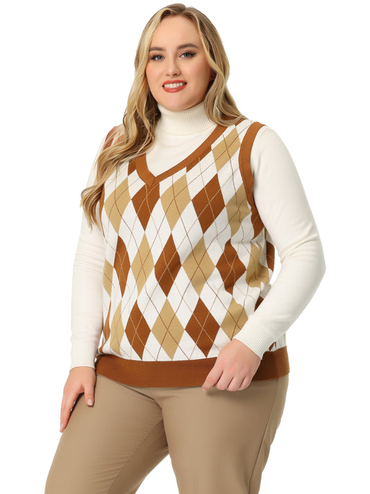 Women Plus Size Sweater Vest Plaid Cable Knit Sleeveless Pullover Crop Top Sweater Vest