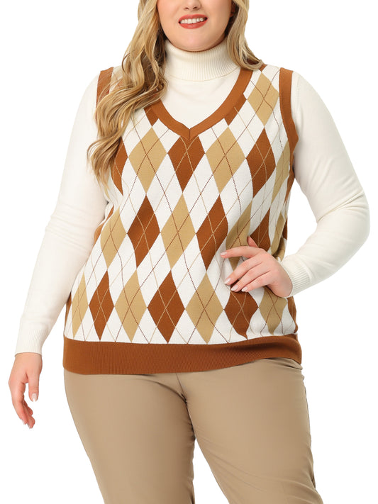 Women Plus Size Sweater Vest Plaid Cable Knit Sleeveless Pullover Crop Top Sweater Vest