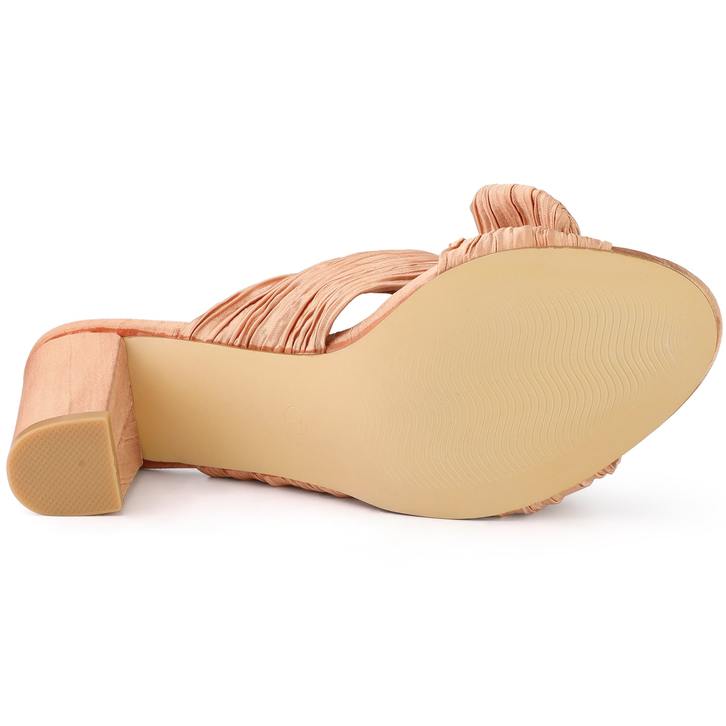 Women's Pleated Bowknot Slip On Chunky Heels Slide Sandals