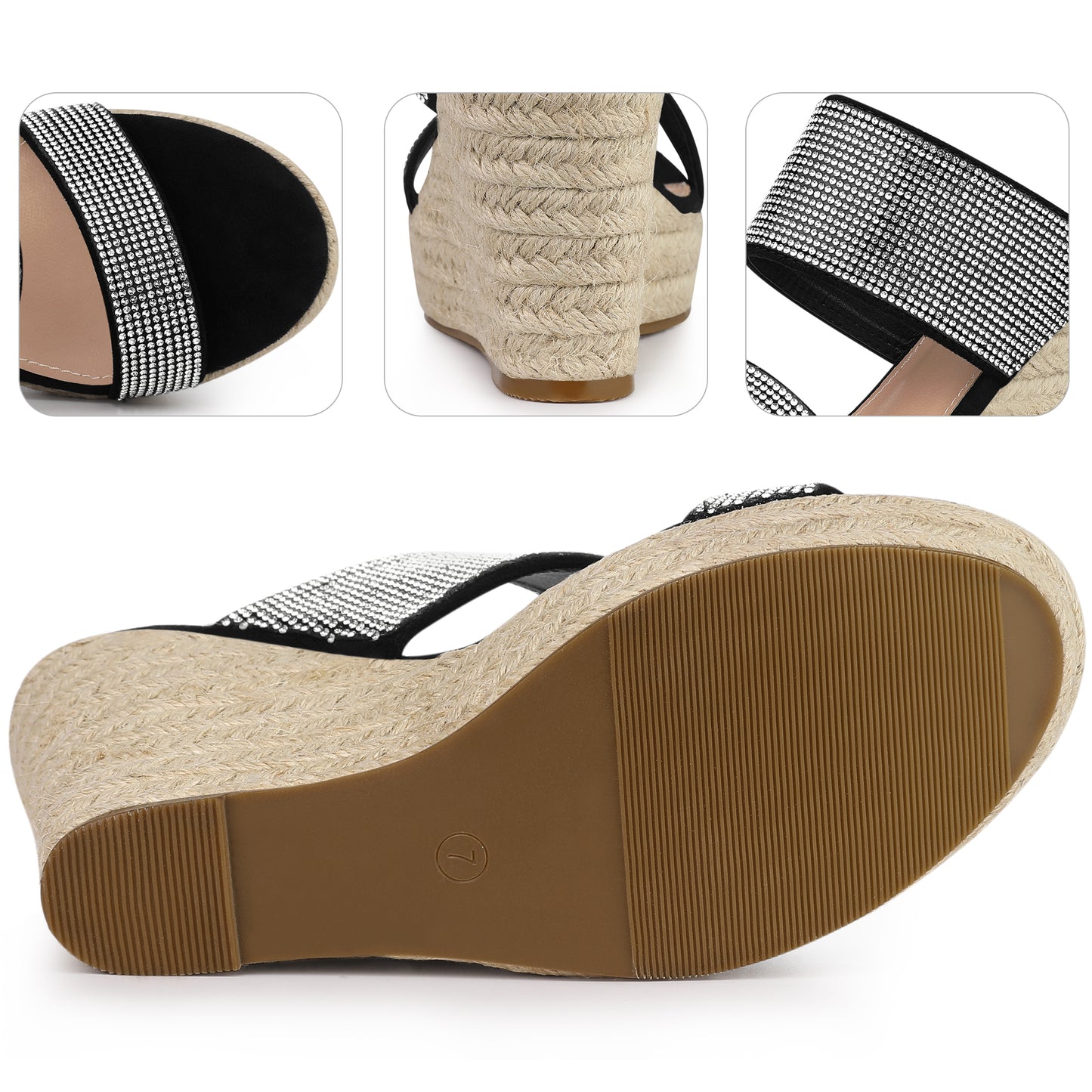 Women Platform Rhinestones Espadrille Wedge Sandals