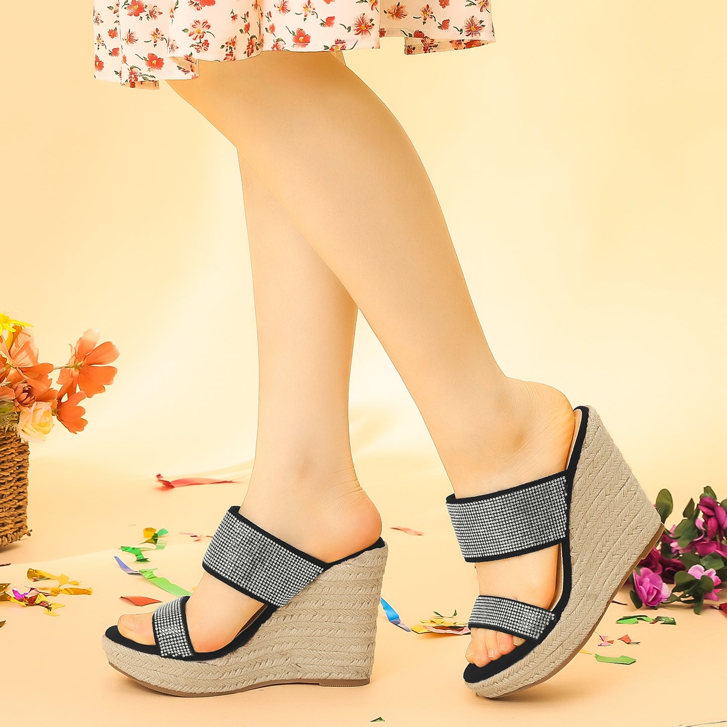 Women Platform Rhinestones Espadrille Wedge Sandals