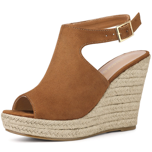 Women's Peep Toe Slingback Platform Espadrilles Wedge Heels Sandals