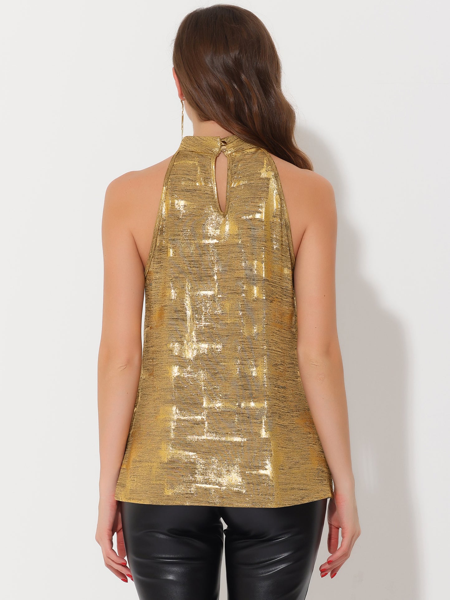Women Shiny Sleeveless Halter Tops Party Club Cocktail Vest Tank Camisole Top