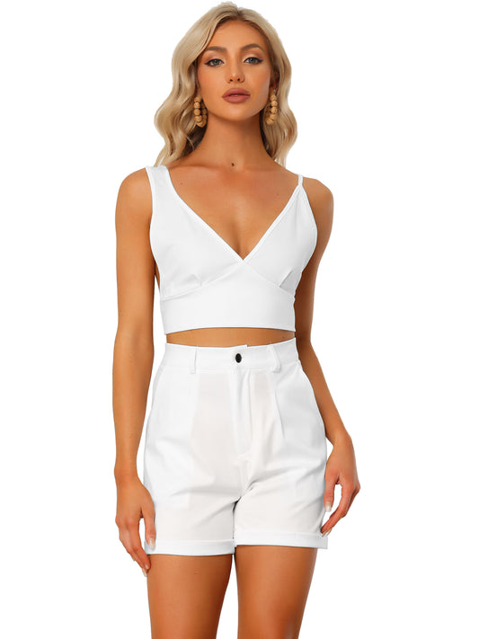 Women's 2 Piece Summer Sleeveless Knot Back Crop Top Camisole with Shorts