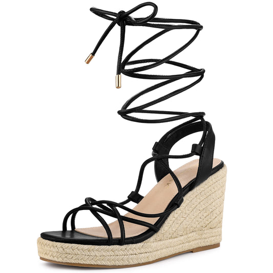 Alpargatas con plataforma, punta cuadrada y cordones para mujer