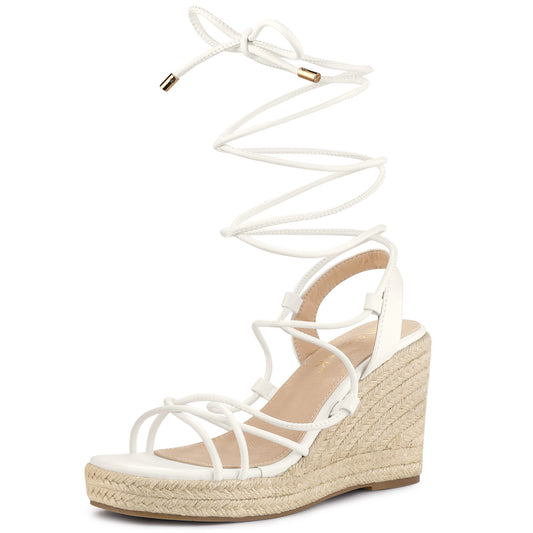 Alpargatas con plataforma, punta cuadrada y cordones para mujer