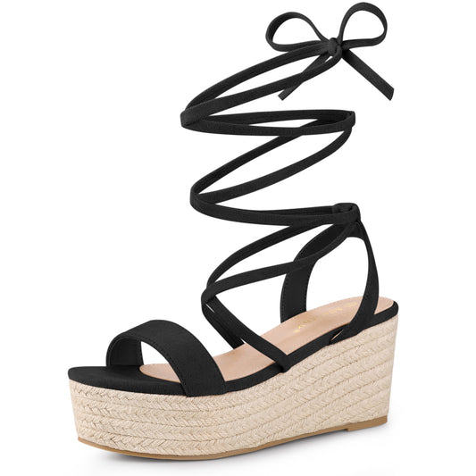 Women's Lace Up Wedge Heel Platform Slingback Strappy Sandals