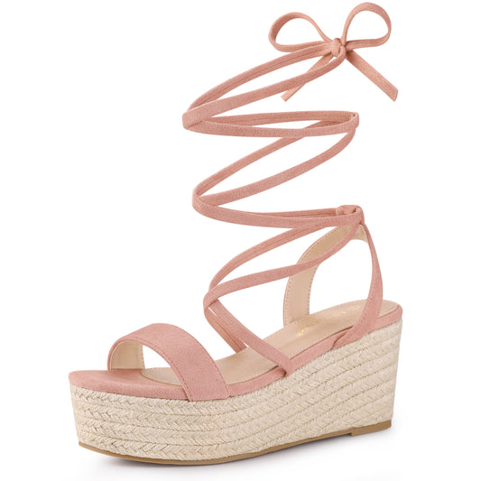 Sandalias de plataforma con cuña y tiras con cordones para mujer