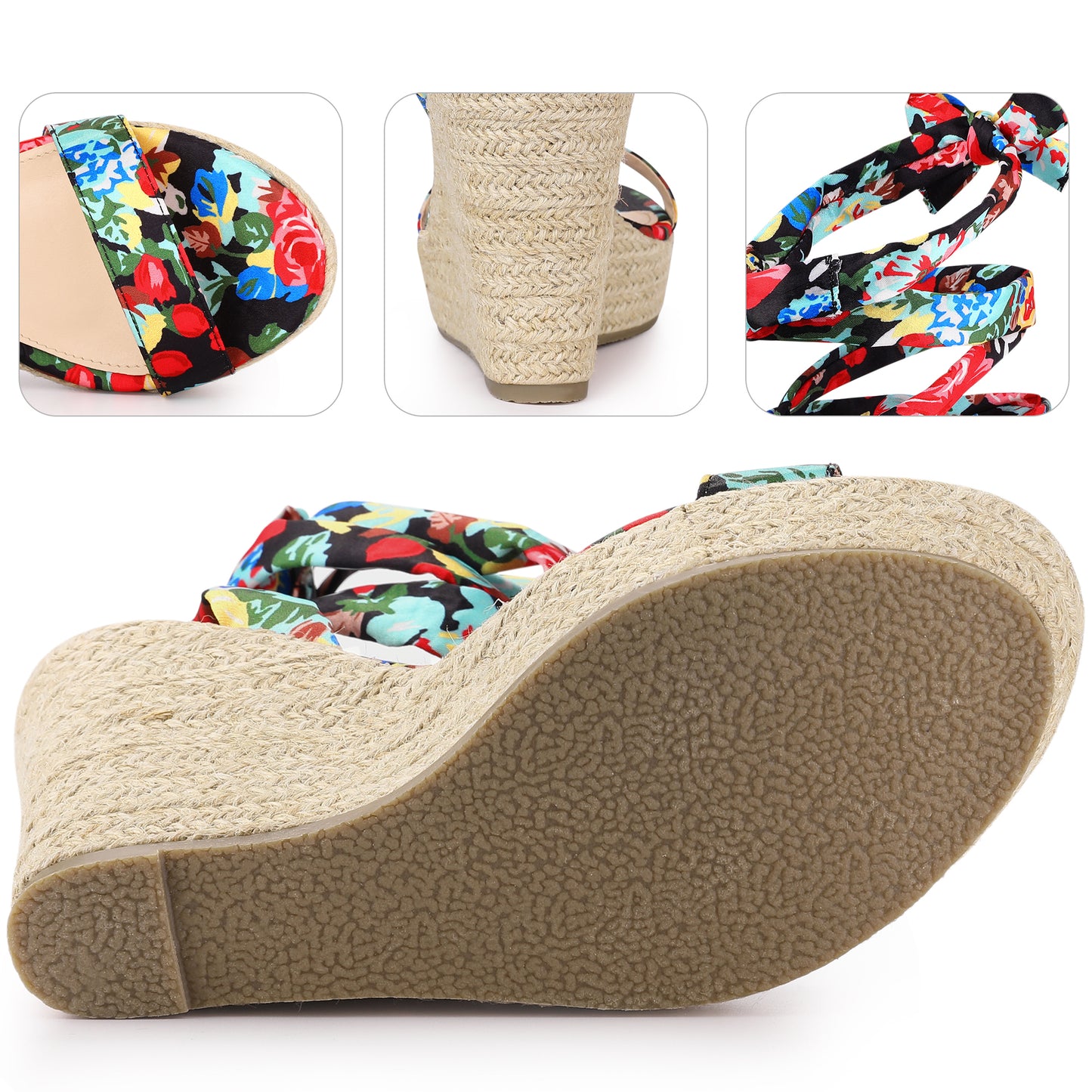 Sandalias de cuña con plataforma y estampado floral para mujer
