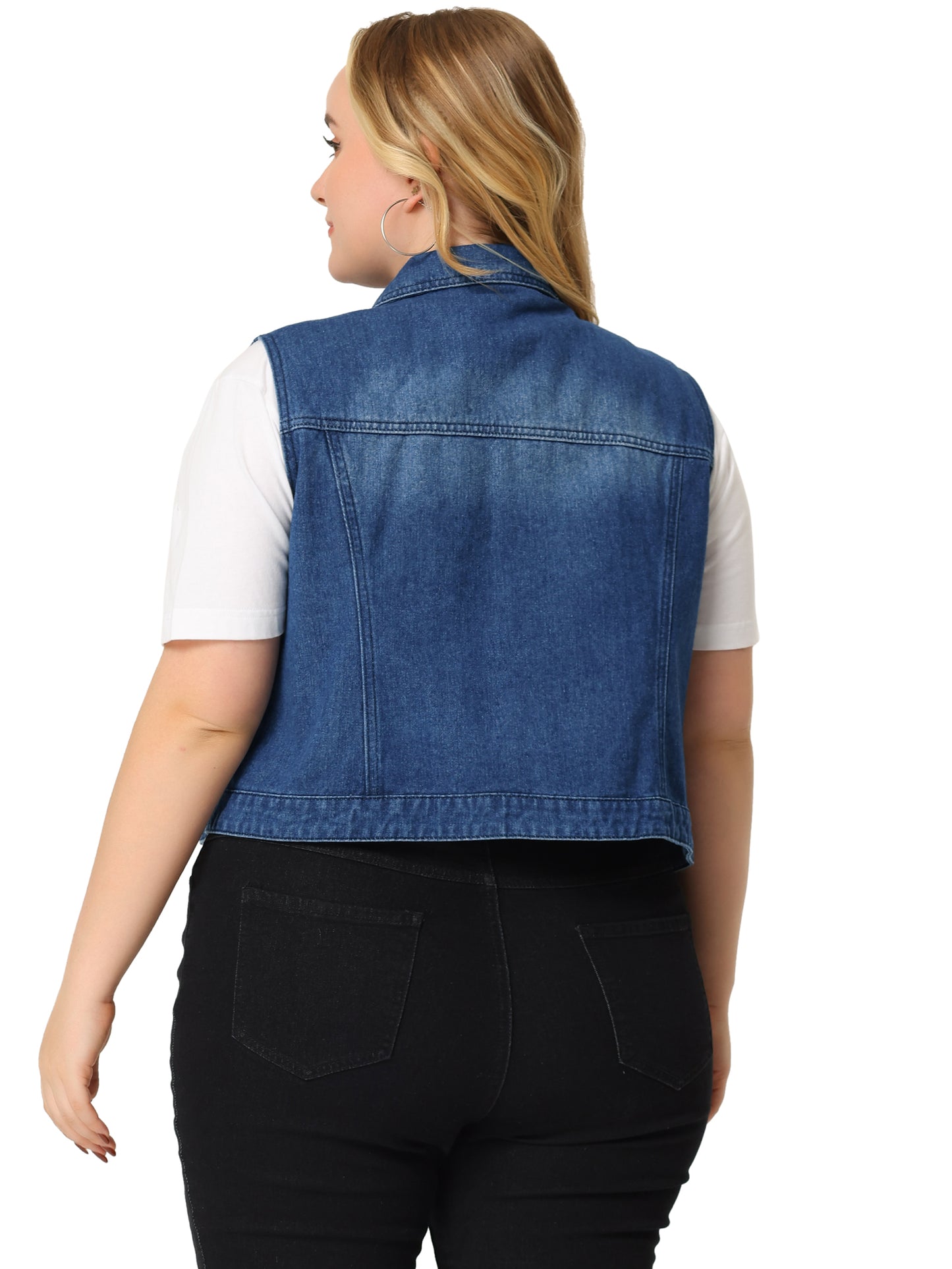 Women Plus Size Denim Vest Sleeveless Zip Up Button Down Waistcoat Jeans Jackets Vests
