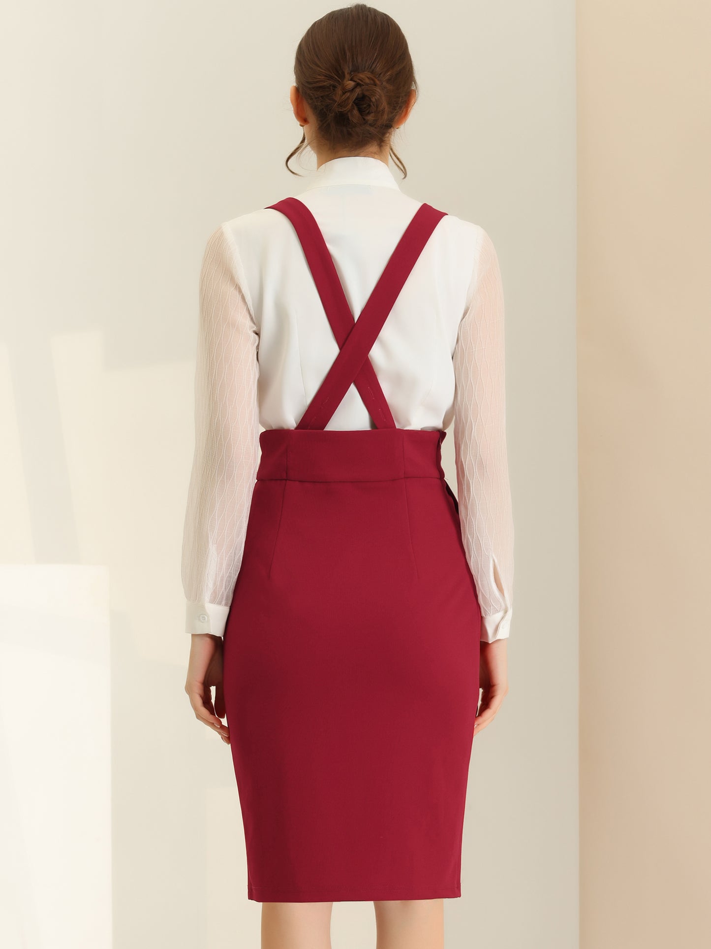 Women's Pencil Skirts High Waist Split Adjustable Strap Suspender Skirt