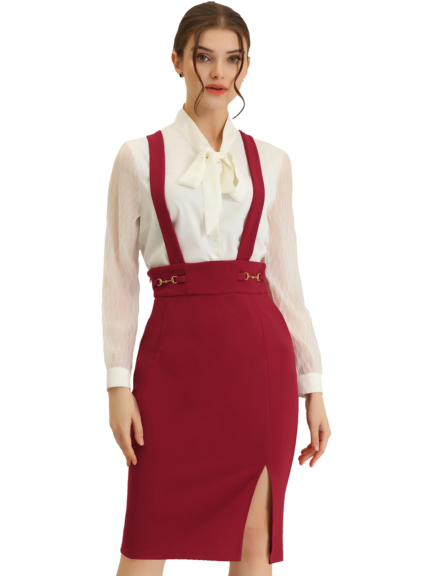Women's Pencil Skirts High Waist Split Adjustable Strap Suspender Skirt