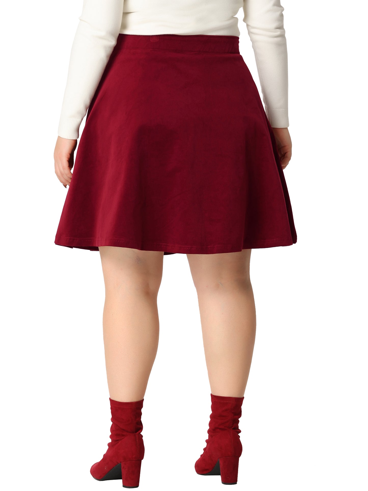 Women Plus Size Retro Corduroy Skirts Elastic Waist Button Decor Fall A-Line Mini Skirt