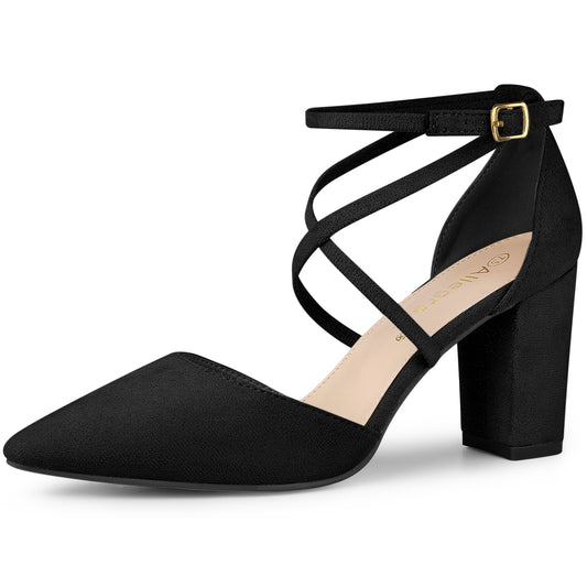 Women's Crisscross Strap Pointed Toe Chunky Heels Sandals Pumps