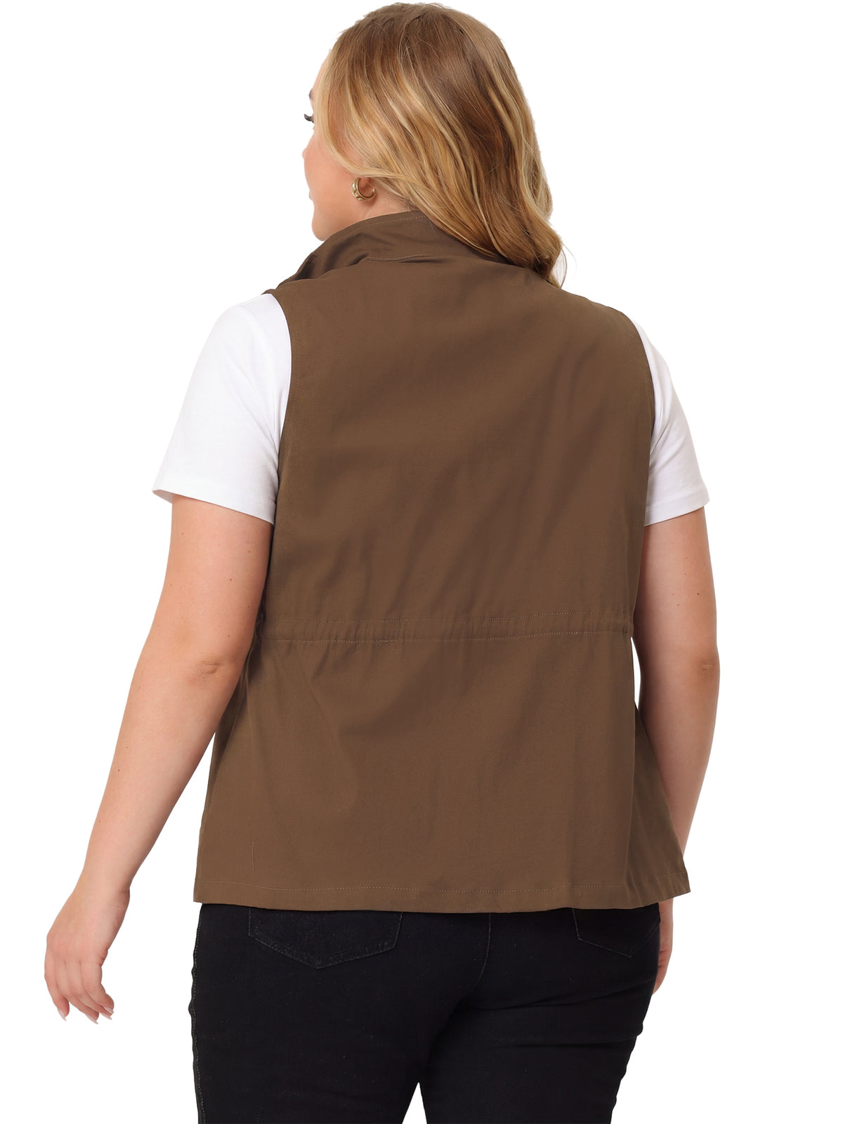 [PACK SALES] Women's Plus Size 2 Pieces Cargo Pocket Drawstring Waist Vest Jacket