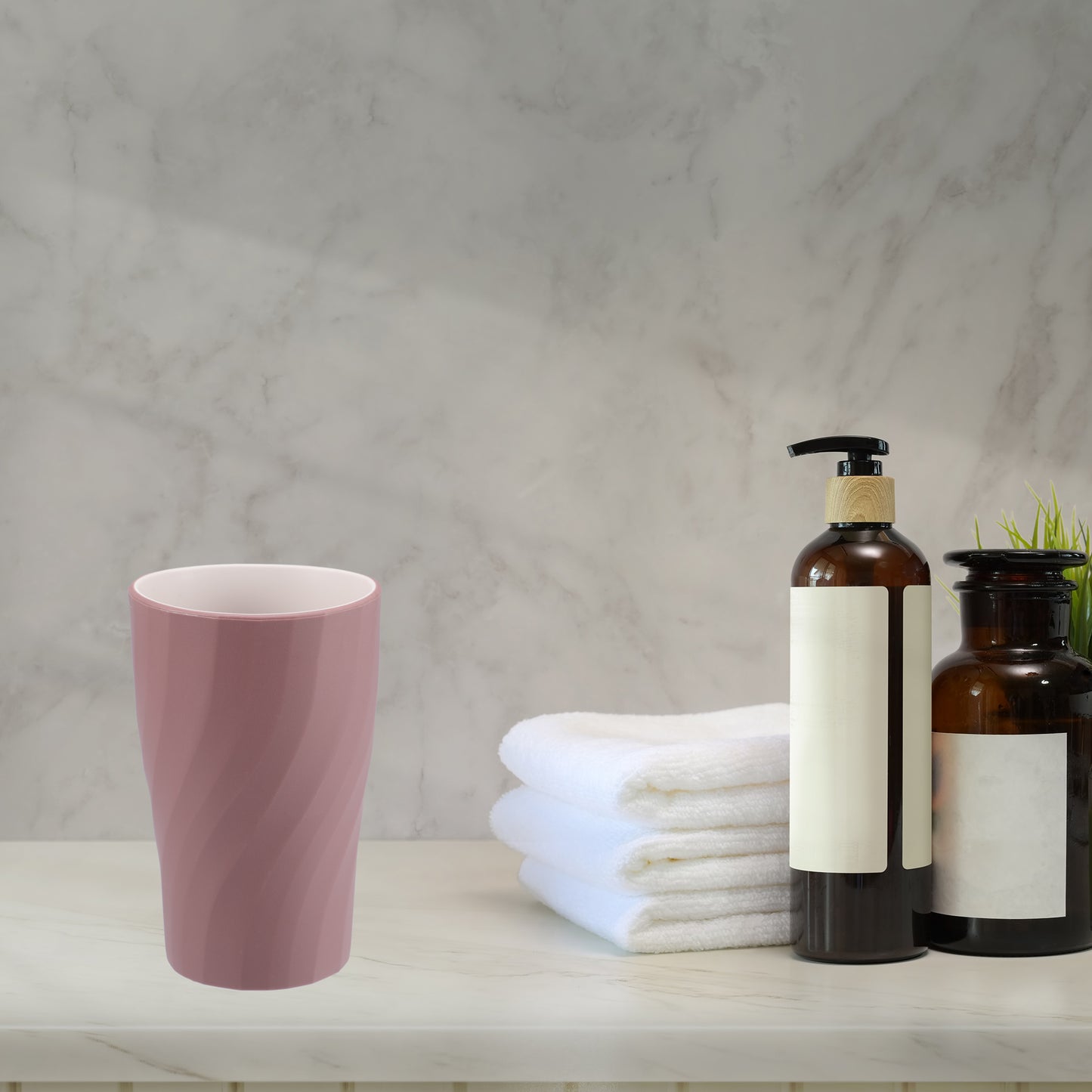 2 Pcs Spiral Pattern Bathroom Tumblers, Toothbrush Cup 380ml Purple, Red