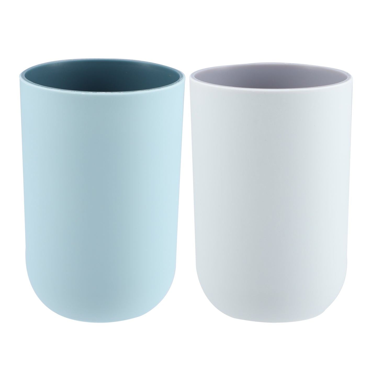 2 vasos de baño, vaso para cepillo de dientes, 11 x 7 cm, 350 ml, azul y gris
