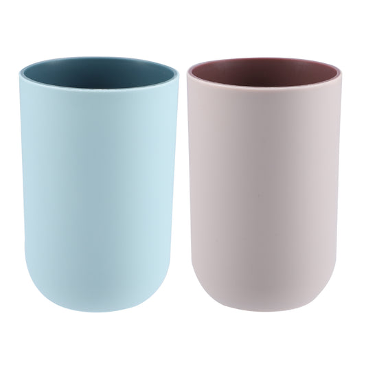 2 Pcs Bathroom Tumblers, Toothbrush Cup, 4.33"x2.76" 350ml Blue, Pink