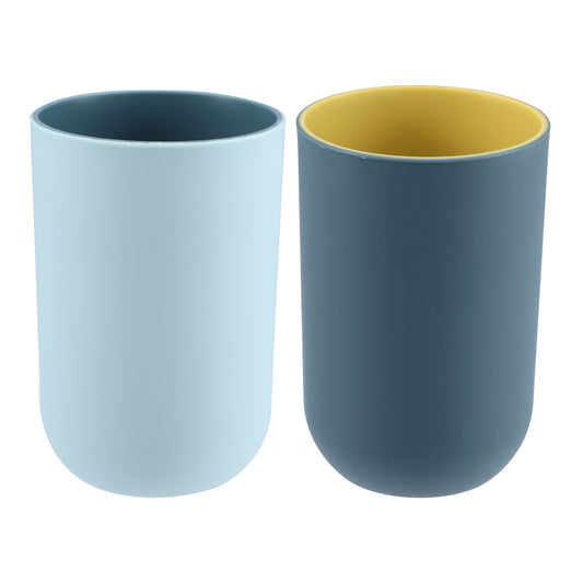 2 Pcs Bathroom Tumblers, Toothbrush Cup, 4.33"x2.76" 350ml Blue, Deep Blue