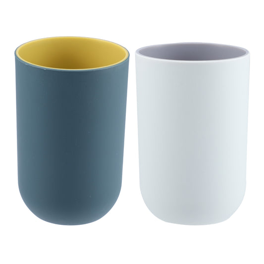 2 Pcs Bathroom Tumblers, Toothbrush Cup, 4.33"x2.76" 350ml Deep Blue, Gray