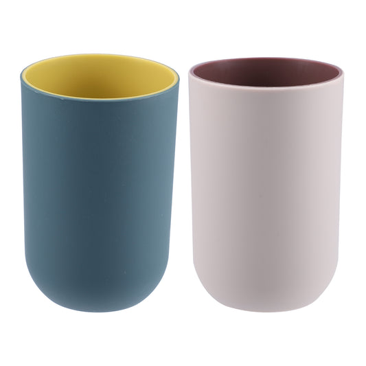 2 Pcs Bathroom Tumblers, Toothbrush Cup, 4.33"x2.76" 350ml Deep Blue, Pink