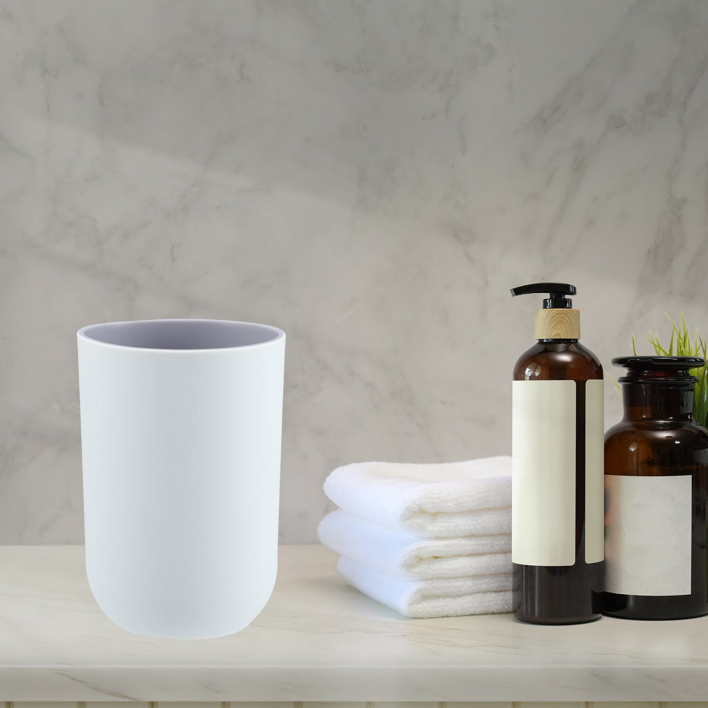 2 Pcs Bathroom Tumblers, Toothbrush Cup, 4.33"x2.76" 350ml Gray, Pink