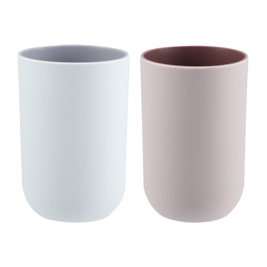 2 Pcs Bathroom Tumblers, Toothbrush Cup, 4.33"x2.76" 350ml Gray, Pink