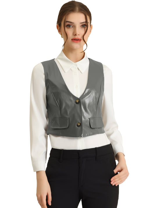 Women's Racerback Suit Vest Sleeveless Versatile PU Faux Leather Vest