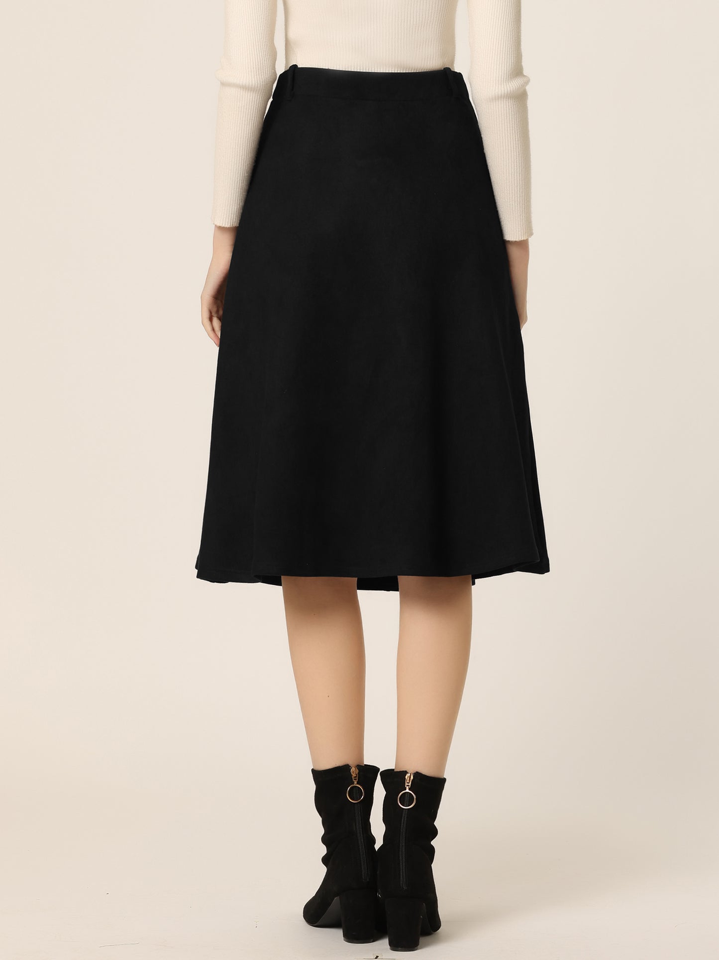 Falda midi elástica de ante sintético con bolsillos y cinturón para mujer