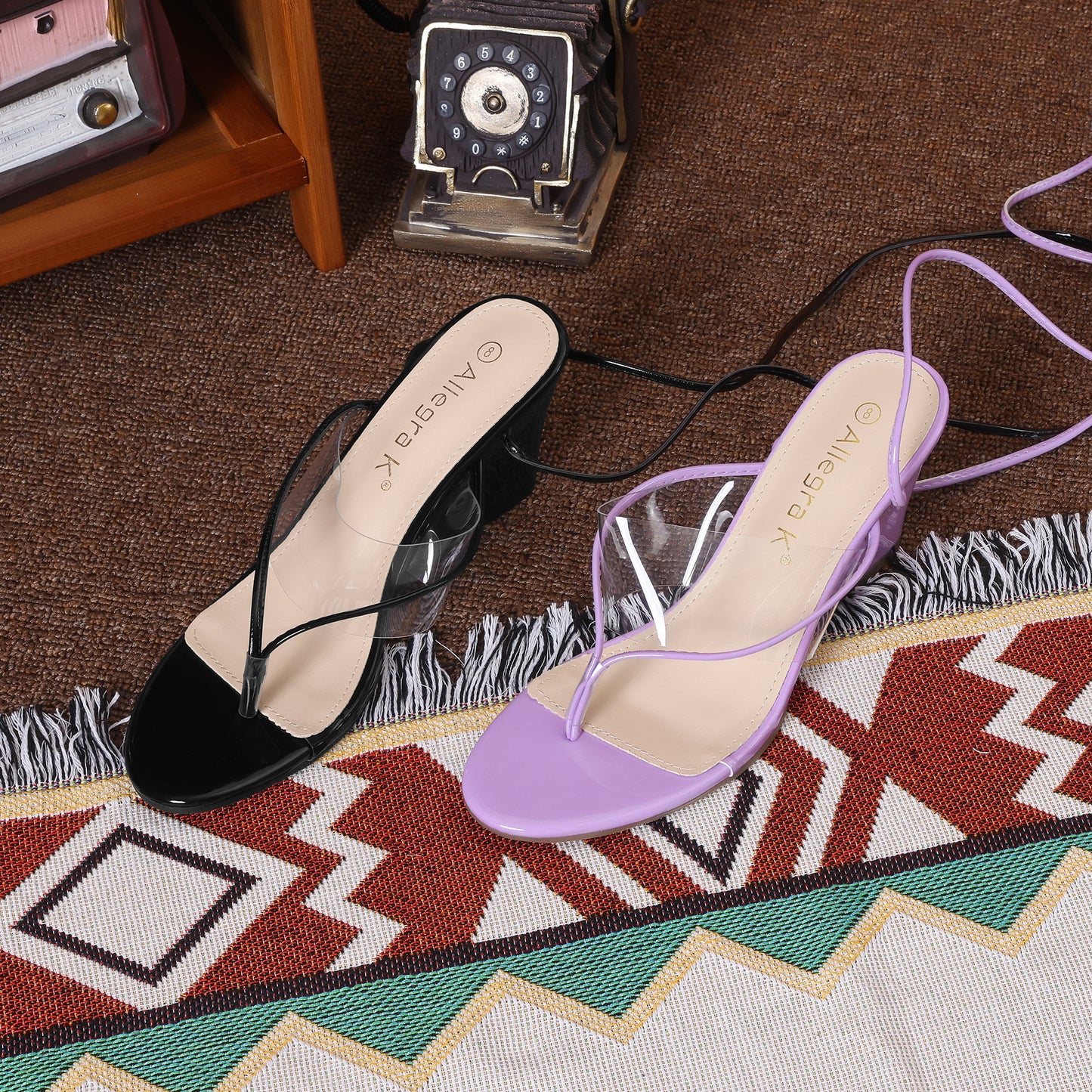 Women's Lace Up Clear Strap Flip Flops Wedge Sandals