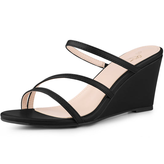 Women Strappy Low Wedges Slip On Wedge Heels Slide Sandals