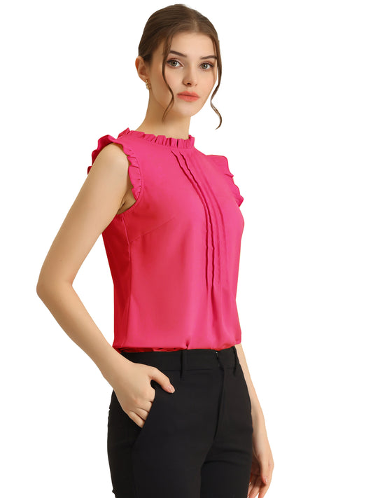Women's Business Casual Sleeveless Ruffle Blouse Top