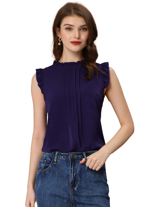 Women's Business Casual Sleeveless Ruffle Blouse Top