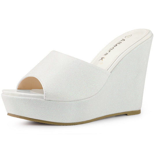 Women's Glitter Platform Slip On Wedge Heels Sandals