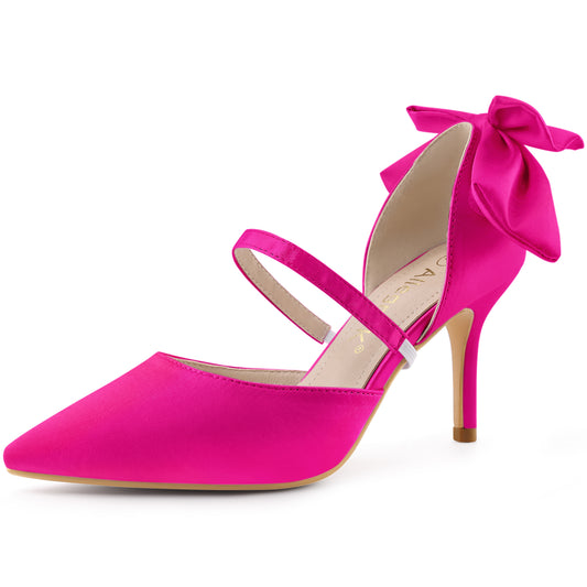Women's Pointed Toe Bow Satin Stiletto Heels Pumps
