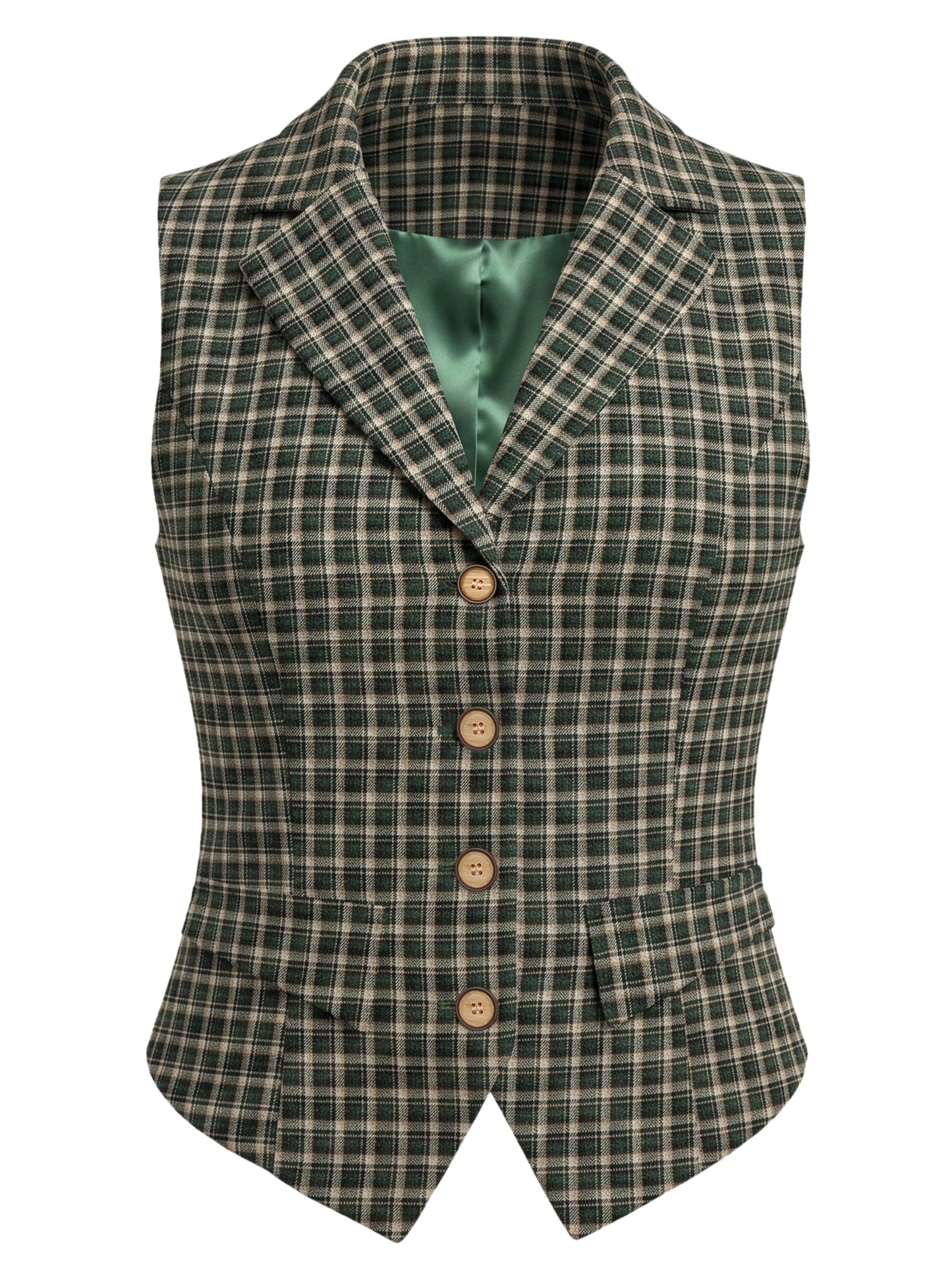 Women's Plaid Waistcoat Notched Lapel Collar Single Breasted Vintage Vest (Available in Plus Size)