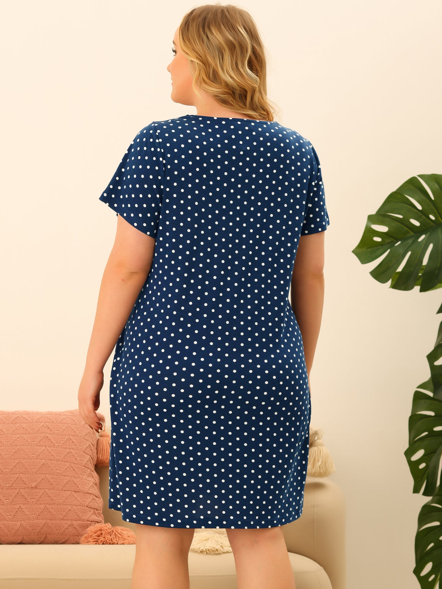 Women Plus Size Loungewear V Neck Lace Panel Sleepwear Nightgown